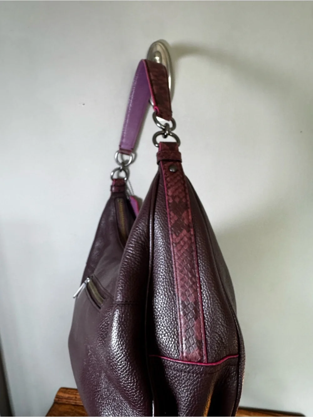 Coach Pebbled Leather Plum Hobo Shoulder Bag F29817